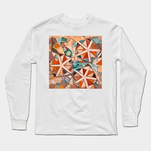 Starfish and Shells Mosaic Long Sleeve T-Shirt by DANAROPER